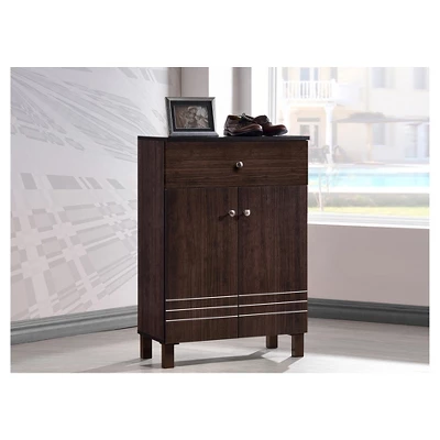 Felda Modern Shoe Cabinet With 2 Doors And Drawer - Dark Brown - Baxton Studio 5 Felda Modern Shoe Cabinet With 2 Doors And Drawer - Dark Brown - Baxton Studio - Image 5