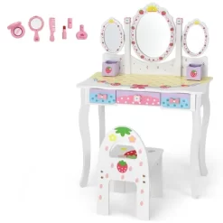 Costway Kids Vanity Princess Makeup Dressing Table Chair Set W/ Tri-fold Mirror White -Cozy Living Deals Store GUEST c7137f77 801d 4113 ab14 b3e4dace090c