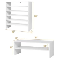 Costway 3 PCS Stackable Shoe Rack 31-Inch Horizontal Organizer 2-tier StorageShelf WhiteBrown