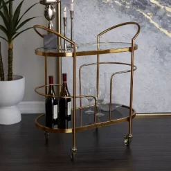 Contemporary Metal And Smoke Glass Bar Cart Gold - Olivia & May