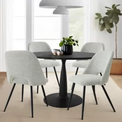 Haven+Edwin 5-Piece Black Round-Shaped Dining Table Set With 4 Upholstered Bouclé Fabric Dining Chair With Black Legs-The Pop Maison -Cozy Living Deals Store GUEST c8821019 72e3 425f 9713 72c4b0c159e2