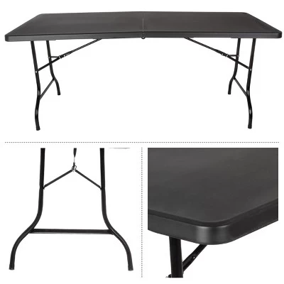 Folding Table - Lightweight Portable Folding Desk - 6-Foot-Long Plastic Table For Camping, Playing Cards, Parties, And Dining By Everyday Home (Black) 4 Folding Table - Lightweight Portable Folding Desk - 6-Foot-Long Plastic Table For Camping, Playing Cards, Parties, And Dining By Everyday Home (Black) - Image 4