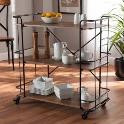 Neal Metal And Wood Kitchen Serving Cart Walnut/Black - Baxton Studio 13 Neal Metal And Wood Kitchen Serving Cart Walnut/Black - Baxton Studio -Cozy Living Deals Store GUEST c8f0fbf3 aaf7 49d1 88b7 de3907b863d8