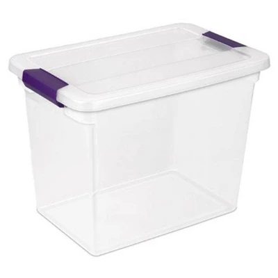 Sterilite 27 Quart Clear Latch Lid Stackable Storage Box Tote, 6 Pack, And Medium Clear Latch Lid File Clip Box, 4 Pack For Household Organization 1 Sterilite 27 Quart Clear Latch Lid Stackable Storage Box Tote, 6 Pack, And Medium Clear Latch Lid File Clip Box, 4 Pack For Household Organization
