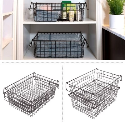 Set Of 2 Storage Bins - Basket Set For Toy, Kitchen, Closet, And Bathroom Storage - Large Shelf Organizers With Handles By Home-Complete (Brown) 2 Set Of 2 Storage Bins - Basket Set For Toy, Kitchen, Closet, And Bathroom Storage - Large Shelf Organizers With Handles By Home-Complete (Brown) - Image 2