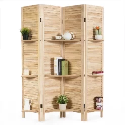 Costway 4 Panel Folding Room Divider Screen W/3 Display Shelves 5.6 Ft Tall WhiteNatural -Cozy Living Deals Store GUEST cabc7393 a0f3 4a04 957a 84ac65a6af80