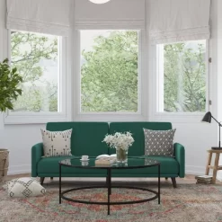 Flash Furniture Sophia Premium Split Back Sofa Futon, Convertible Sleeper Couch For Small Spaces In Soft Upholstery With Solid Wooden Legs