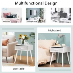 Costway Mid-Century Nightstand End Accent Bedside Table W/ Fabric Drawer Rustic White 13 Costway Mid-Century Nightstand End Accent Bedside Table W/ Fabric Drawer Rustic White -Cozy Living Deals Store GUEST cb1b1988 967f 4cc7 ac59 b20b6b62e378