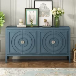 Retro 60" Sideboard With Circular Groove Design And Round Metal Handle-ModernLuxe
