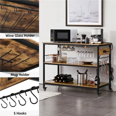 Yaheetech 3-Tier Kitchen Island Rolling Cart With Shelves For Dining Room 3 Yaheetech 3-Tier Kitchen Island Rolling Cart With Shelves For Dining Room - Image 3