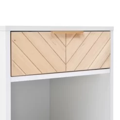 Nightstand With USB Charging Ports, End Table With 1 Drawer And Metal Legs, White+Natural Finish-ModernLuxe -Cozy Living Deals Store GUEST cb906aae f0b1 459e a10a 9a2f14b91c62