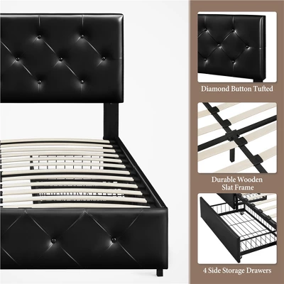 Yaheetech Upholstered Faux Leather Bed Frame With Adjustable Headboard 3 Yaheetech Upholstered Faux Leather Bed Frame With Adjustable Headboard - Image 3