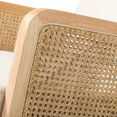 Adena Rocking Accent Chair With Rattan Arms | Karat Home-Beige 7 Adena Rocking Accent Chair With Rattan Arms | Karat Home-Beige - Image 7