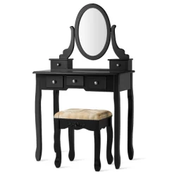 Tangkula Vanity Table Set W/ 360° Rotating Oval Mirror & Drawers Black/White -Cozy Living Deals Store GUEST cc6c5607 923a 4ef6 bbf0 a5d98285fc03
