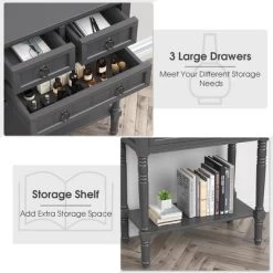 Costway Console Entryway Table W/ 3 Drawers Open Shelf For Hallway Living Room Dark Grey -Cozy Living Deals Store GUEST cc73e901 0db2 4593 bcca 0777b0f0452d