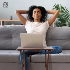 PJ Wood Rectangle Folding TV Snack Tray Tables With Compact Storage Rack, Solid Wood Construction, Honey Oak Finish, 2 Piece Set