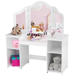 Costway Vanity Table Set Makeup Dressing Kids Girls Study Table Tri Folding Mirror WhitePink -Cozy Living Deals Store GUEST ccce7273 e5aa 4888 aca5 c6351d396604