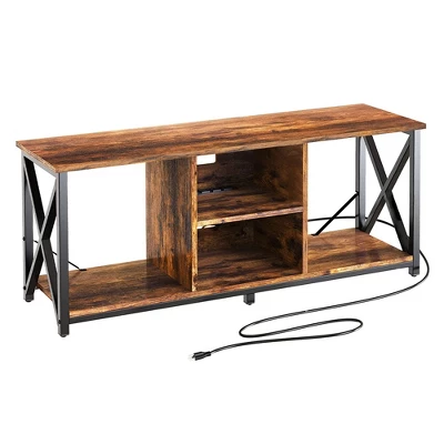 Fabato Wood TV Stand And Entertainment Center With Socket Plug-In Station, Height Adjustable Shelf, And Wire Threading Holes 6 Fabato Wood TV Stand And Entertainment Center With Socket Plug-In Station, Height Adjustable Shelf, And Wire Threading Holes - Image 6