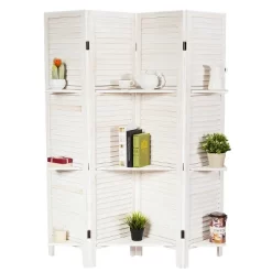 Costway 4 Panel Folding Room Divider Screen W/3 Display Shelves 5.6 Ft Tall WhiteNatural -Cozy Living Deals Store GUEST ce302651 a7a4 415a 9247 b721402e3276
