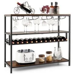 Costway Rustic Wine Rack Table 13 Bottles Wine Bar Cabinet Freestanding With Glass Holder -Cozy Living Deals Store GUEST ce7643b7 efb5 4744 826a bbf61426bfc3