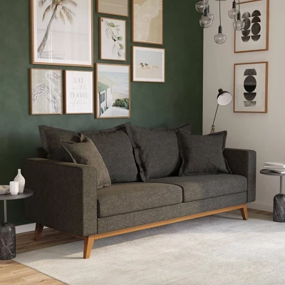 Maryan Pillowback Wood Stretcher Sofa Gray Linen - Room & Joy 1 Maryan Pillowback Wood Stretcher Sofa Gray Linen - Room & Joy