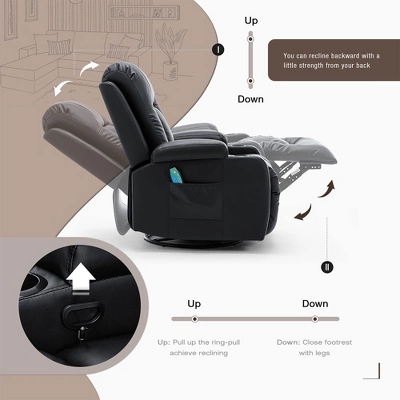 JOMEED PU Heated Stain Resistant Leather Massage Rocking Recliner Chair With 360 Degree Swivel, 2 Cup Holders, And Retractable Footrest 4 JOMEED PU Heated Stain Resistant Leather Massage Rocking Recliner Chair With 360 Degree Swivel, 2 Cup Holders, And Retractable Footrest - Image 4