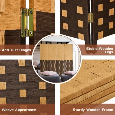 Costway 4 Panel Folding Room Divider Weave Fiber Privacy Partition Screen 6FT Tall 9 Costway 4 Panel Folding Room Divider Weave Fiber Privacy Partition Screen 6FT Tall - Image 9