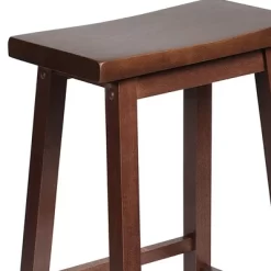 PJ Wood Classic Saddle-Seat 24'' Tall Kitchen Counter Stool For Homes, Dining Spaces, And Bars With Backless Seat, 4 Square Legs, Walnut (4 Pack) -Cozy Living Deals Store GUEST cfa03d4b 754f 410c 8318 6629db40a6d3 1
