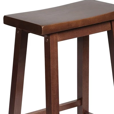 PJ Wood Classic Saddle-Seat 24'' Tall Kitchen Counter Stool For Homes, Dining Spaces, And Bars With Backless Seat, 4 Square Legs, Walnut (2 Pack) 3 PJ Wood Classic Saddle-Seat 24'' Tall Kitchen Counter Stool For Homes, Dining Spaces, And Bars With Backless Seat, 4 Square Legs, Walnut (2 Pack) - Image 3