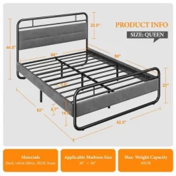 Yaheetech Metal Platform Bed Frame With Velvet Upholstered Headboard 10 Yaheetech Metal Platform Bed Frame With Velvet Upholstered Headboard -Cozy Living Deals Store GUEST d0107a37 f033 4a10 9de6 135a2613fdc3