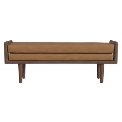 Wood Bench With Upholstered Seat Faux Leather Caramel - HomePop -Cozy Living Deals Store GUEST d03d4384 3776 4b6f b3ca eabb55e45119
