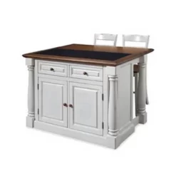 Monarch Kitchen Island And Two Stools Antique White - Home Styles