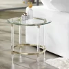 55 Downing Street Modern Minimalist Glass Round Accent Side End Table 24 3/4" Wide Clear Gold Rings For Living Room Bedroom Bedside Entryway House