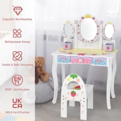 Costway Kids Vanity Princess Makeup Dressing Table Chair Set W/ Tri-fold Mirror White -Cozy Living Deals Store GUEST d0e6a9a4 44d3 4a2c ac0c 4ef970398a04