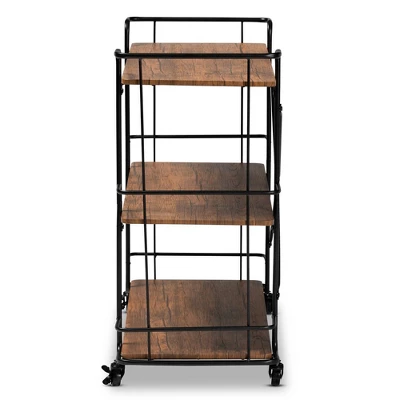 Neal Metal And Wood Kitchen Serving Cart Walnut/Black - Baxton Studio 2 Neal Metal And Wood Kitchen Serving Cart Walnut/Black - Baxton Studio - Image 2