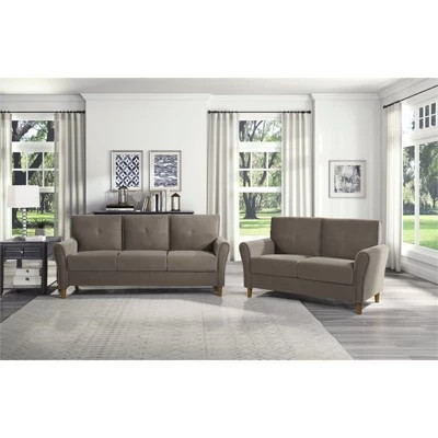 Dunleith Modern Contemporary Velvet Tufted Sofa In Brown And Walnut - Lexicon 3 Dunleith Modern Contemporary Velvet Tufted Sofa In Brown And Walnut - Lexicon - Image 3