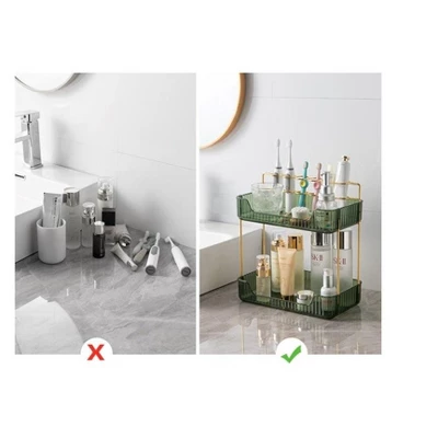 MPM 2 Tiers Storage Rack With Toothbrush Toothpaste Makeup Brush Holder, Storage Organizers, Multifunctional Stand Rack 1 MPM 2 Tiers Storage Rack With Toothbrush Toothpaste Makeup Brush Holder, Storage Organizers, Multifunctional Stand Rack
