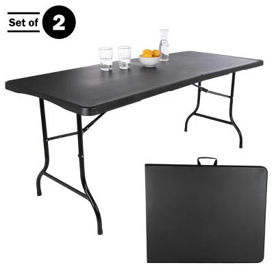 Folding Table Set - Set Of 2 Lightweight Portable Tables - 6-Foot-Long Plastic Tabletops For Camping, Parties, And Dining By Everyday Home (Black) 4 Folding Table Set - Set Of 2 Lightweight Portable Tables - 6-Foot-Long Plastic Tabletops For Camping, Parties, And Dining By Everyday Home (Black) - Image 4