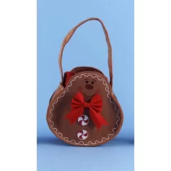 Don Mechanic 12" Brown Gingerbread Man Basket Pouch Filled W/ Christmas Red Guest Hand Towels