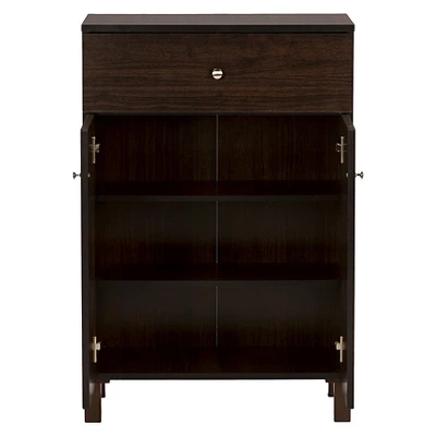 Felda Modern Shoe Cabinet With 2 Doors And Drawer - Dark Brown - Baxton Studio 2 Felda Modern Shoe Cabinet With 2 Doors And Drawer - Dark Brown - Baxton Studio - Image 2
