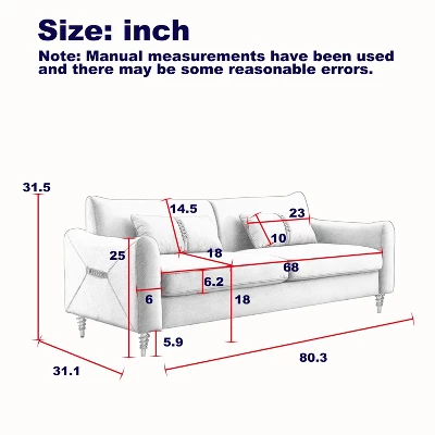 80.3" Modern Velvet Tufted Sofa With 2 Pillows And Gold Legs - ModernLuxe 3 80.3" Modern Velvet Tufted Sofa With 2 Pillows And Gold Legs - ModernLuxe - Image 3