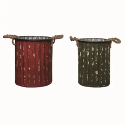 Transpac Metal Red Christmas Rugged Buckets Set Of 2