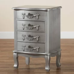 Callen Brushed Wood 4 Drawer Nightstand Silver - Baxton Studio -Cozy Living Deals Store GUEST d4ddcfc0 2f3e 4460 84db 57cc91096610