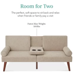 Best Choice Products Fabric Upholstered Convertible Futon W/ Rounded Armrests, Wooden Legs, 2 Cupholders 10 Best Choice Products Fabric Upholstered Convertible Futon W/ Rounded Armrests, Wooden Legs, 2 Cupholders -Cozy Living Deals Store GUEST d581a8d4 5e0d 48e2 a7ca e2945f4fe58c