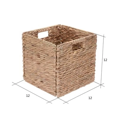 Set Of 2 Handmade Wicker Storage Cubes - 12-Inch Square Foldable Baskets With Handles - Made Of Hand-Twisted Water Hyacinth By Villacera (Natural) 2 Set Of 2 Handmade Wicker Storage Cubes - 12-Inch Square Foldable Baskets With Handles - Made Of Hand-Twisted Water Hyacinth By Villacera (Natural) - Image 2