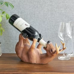 True Drunken Deer Polyresin Wine Bottle Holder Set Of 1, Brown, Holds 1 Standard Wine Bottle