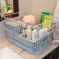 Set Of 2 Storage Bins - Basket Set For Toy, Kitchen, Closet, And Bathroom Storage - Large Shelf Organizers With Handles By Home-Complete (White) -Cozy Living Deals Store GUEST d5fa852a dd6b 4aae 81d2 8acad2f73be4