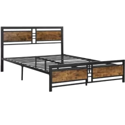 Queen Size Metal Platform Bed With Wood Headboard And Footboard, Antique Brown - ModernLuxe -Cozy Living Deals Store GUEST d602de48 1232 4f47 9d7d e834a06b8953