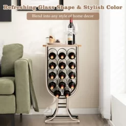 Costway 14 Bottles Wine Rack Console Table Freestanding Wine Storage With Woodtop & Wheels -Cozy Living Deals Store GUEST d65aef08 e19f 4492 b7cf 33e29d8ffc72