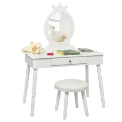 Tangkula Kids Princess Vanity Table Set W/ Chair Crown Mirror White -Cozy Living Deals Store GUEST d66545e7 922b 4cb2 a2a4 028d9cf71a79